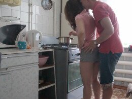 Rough shagging in the kitchen never fails to make her orgasm