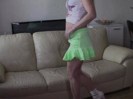 Blonde in heels opens up her legs to stimulate herself