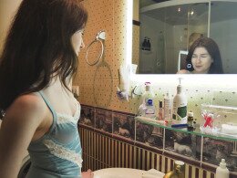 Perfect teen sucking my dick in the bathroom