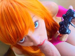 She plays games much better while sucking a dick