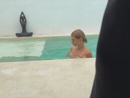 Horny slut gets her throat and pussy fucked after swimming