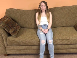 Slim chick gets naked and sucks a cock in POV