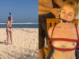 Kinky beach girl gets tied up and fingered