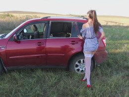 Spreading myself on the backseat of my car for a toying session