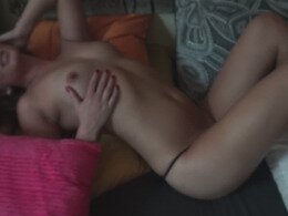Brunette bombshell strips down before stimulating her really moist vagina
