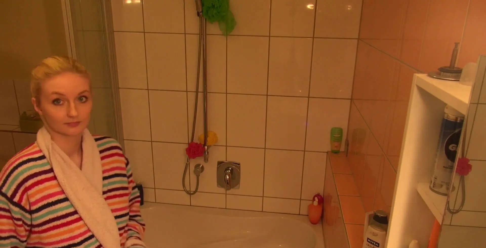 Pretty Blonde Wife Taking Shower And Gets Recorded