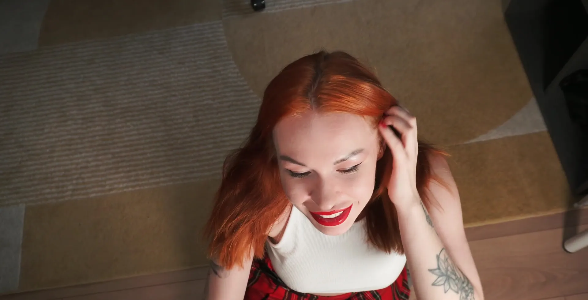 Redhead Babe In A Plain Skirt Sucks A Cock In POV