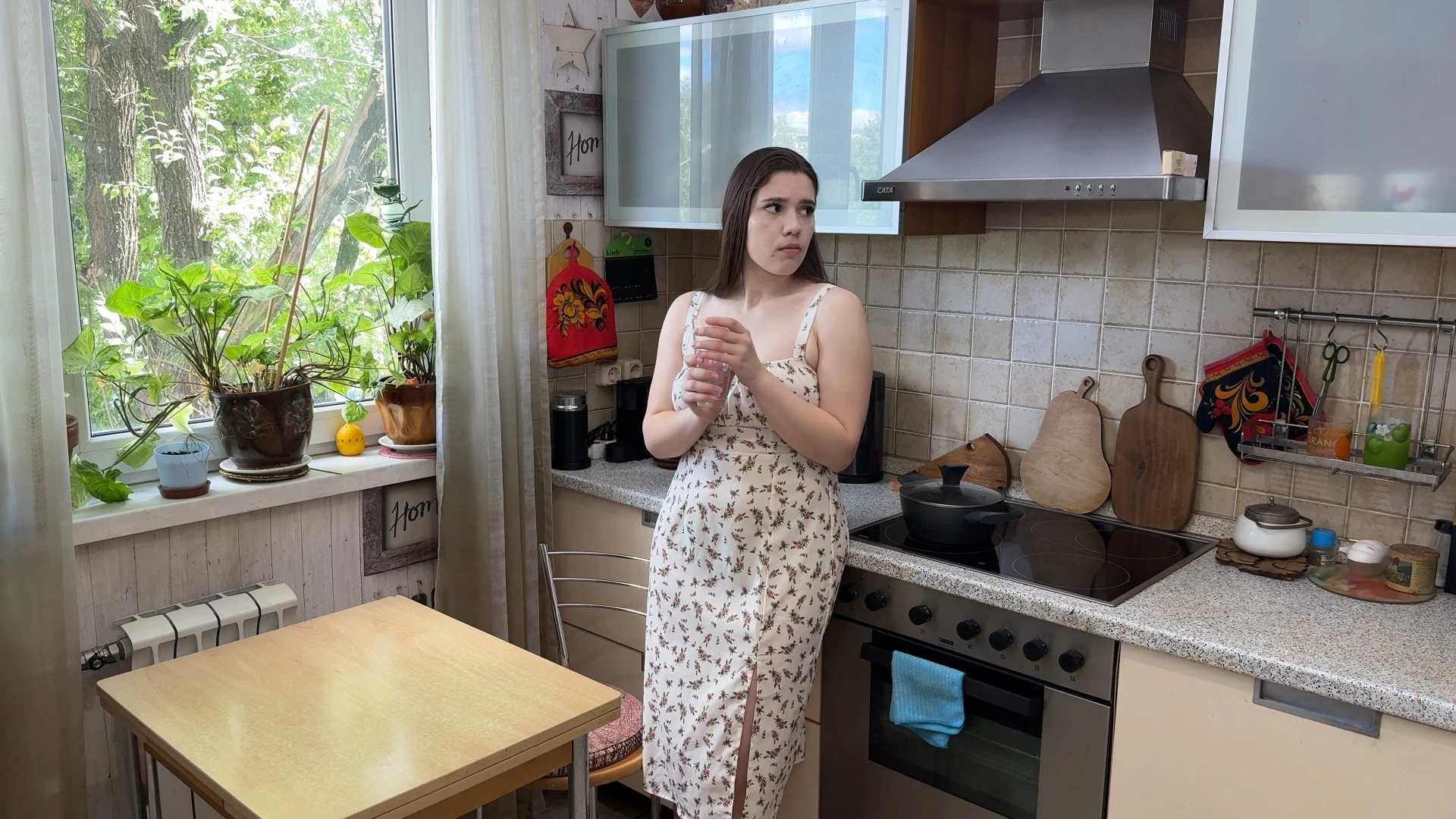 Kitchen Table Fuck Leaves Her Pussy Dripping